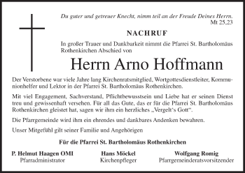 Anzeige von Arno Hoffmann von MGO