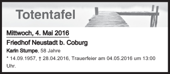 Anzeige von Totentafel vom 04.05.2016 von MGO