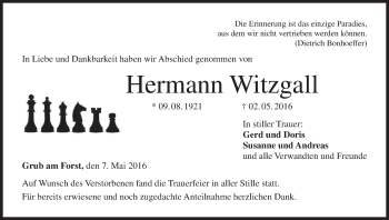 Anzeige von Hermann Witzgall von MGO