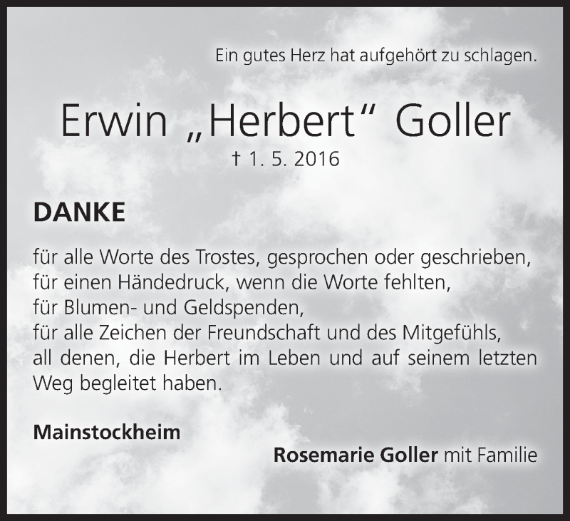  Traueranzeige für Erwin Goller vom 21.05.2016 aus MGO