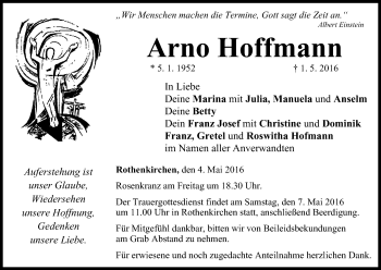 Anzeige von Arno Hoffmann von MGO
