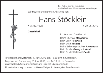 Anzeige von Hans Stöcklein von MGO