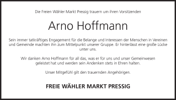 Anzeige von Arno Hoffmann von MGO