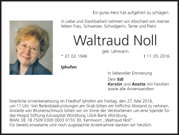 Anzeige von Waltraud Noll von MGO