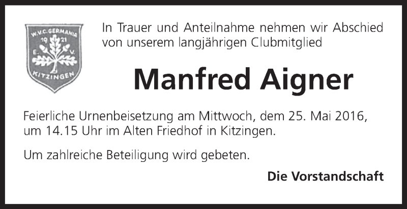 Manfred Aigner Traueranzeige trauer.inFranken.de