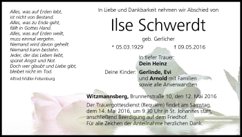Anzeige von Ilse Schwerdt von MGO
