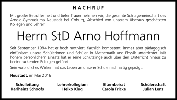 Anzeige von Arno Hoffmann von MGO