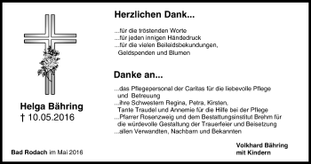 Anzeige von Helga Bähring von MGO