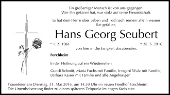 Anzeige von Hans Georg Seubert von MGO