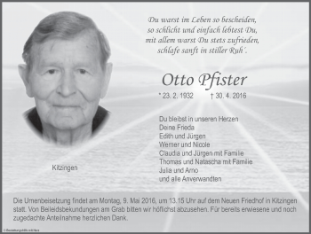 Anzeige von Otto Pfister von MGO