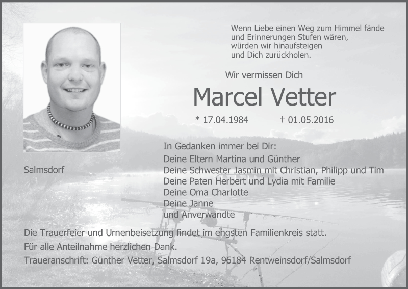  Traueranzeige für Marcel Vetter vom 07.05.2016 aus MGO