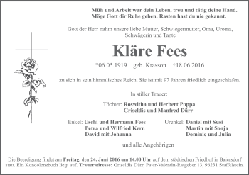 Anzeige von Kläre Fees von MGO