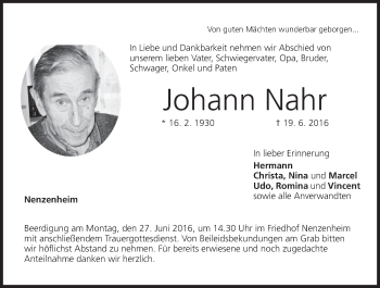 Anzeige von Johann Nahr von MGO