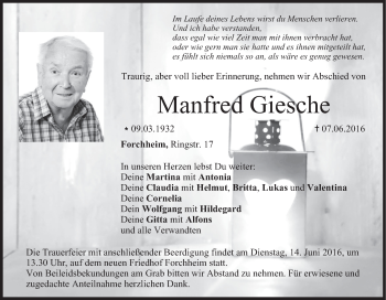 Anzeige von Manfred Giesche von MGO