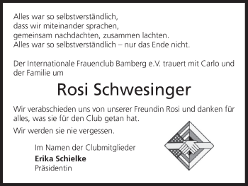 Anzeige von Rosi Schwesinger von MGO