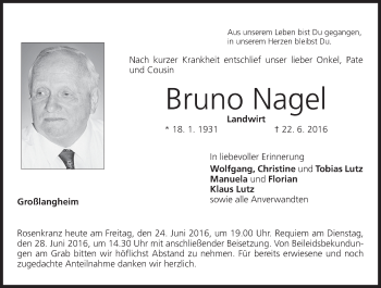 Anzeige von Bruno Nagel von MGO