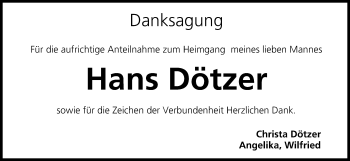 Anzeige von Hans Dötzer von MGO