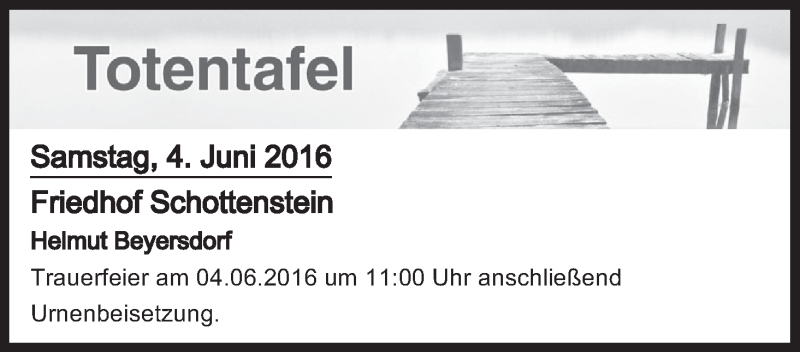  Traueranzeige für Totentafel vom 04.06.2016 vom 04.06.2016 aus MGO