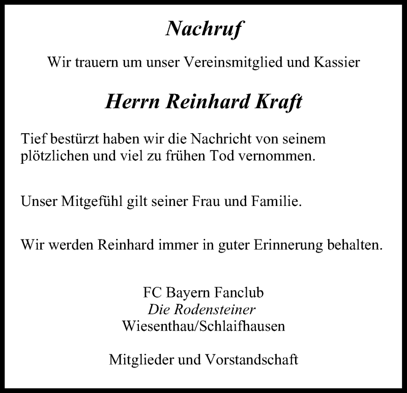  Traueranzeige für Reinhard Kraft vom 22.06.2016 aus MGO