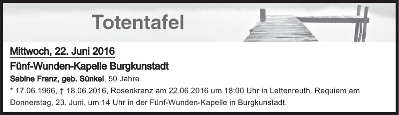  Traueranzeige für Totentafel vom 22.06.2016 vom 22.06.2016 aus MGO