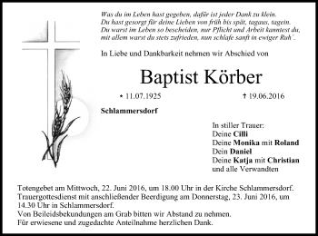 Anzeige von Baptist Körber von MGO