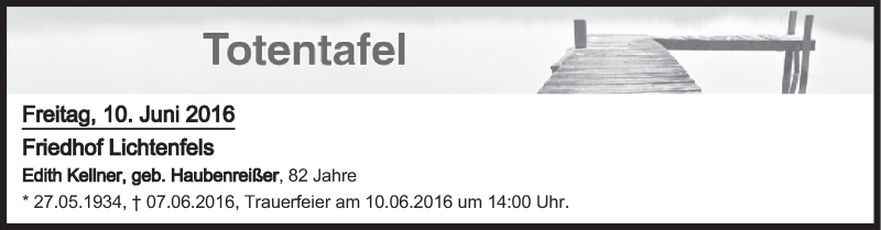  Traueranzeige für Totentafel vom 10.06.2016 vom 10.06.2016 aus MGO