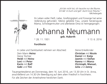 Anzeige von Johanna Neumann von MGO