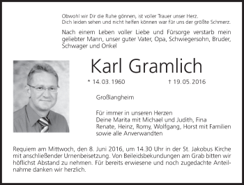 Anzeige von Karl Gramlich von MGO