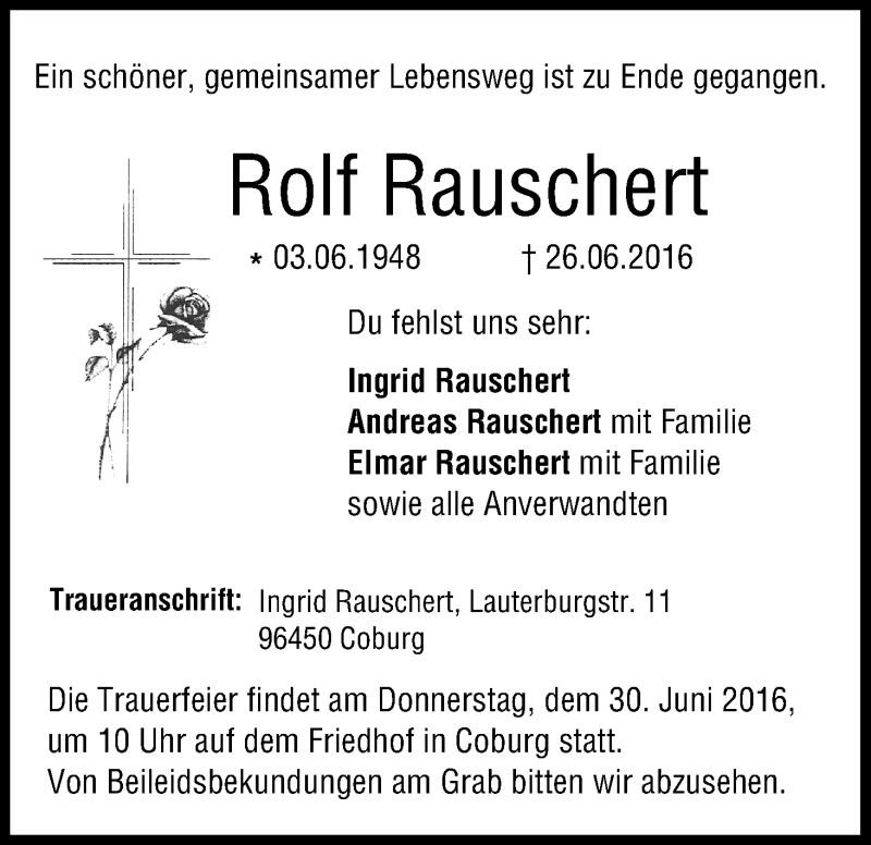  Traueranzeige für Rolf Rauschert vom 28.06.2016 aus MGO