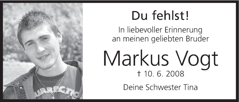  Traueranzeige für Markus Vogt vom 10.06.2016 aus MGO