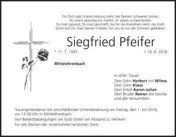 Anzeige von Siegfried Pfeifer von MGO