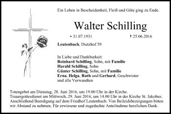 Anzeige von Walter Schilling von MGO