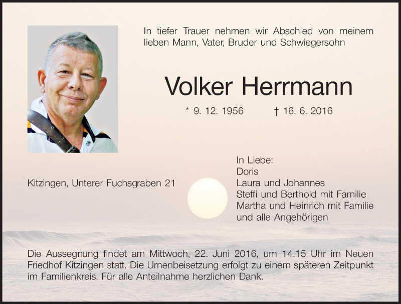  Traueranzeige für Volker Herrmann vom 18.06.2016 aus MGO