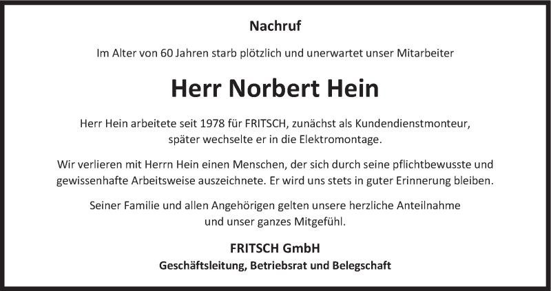  Traueranzeige für Norbert Hein vom 09.06.2016 aus MGO