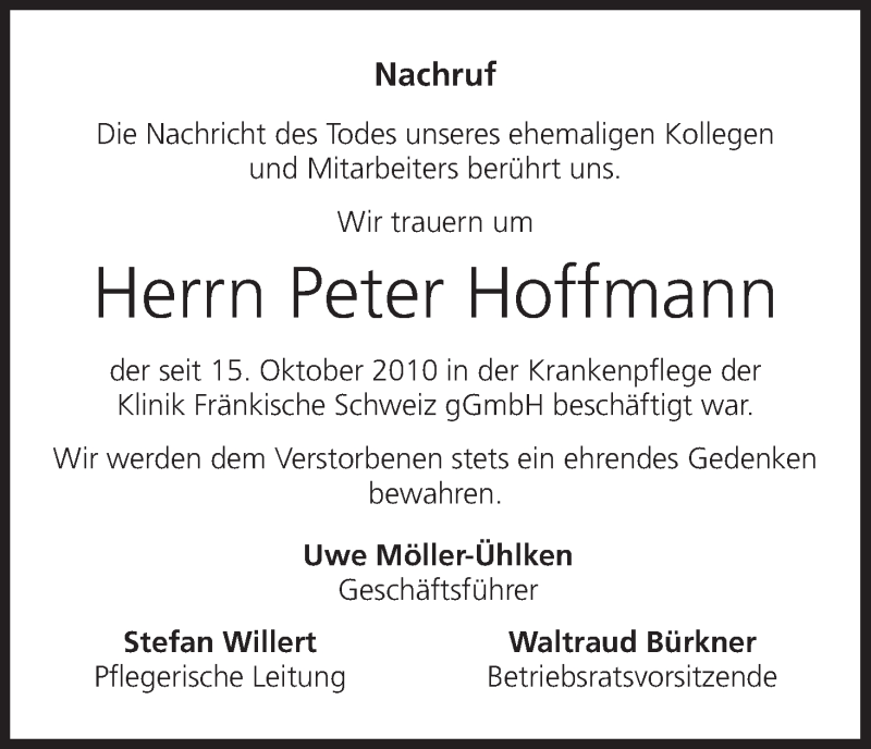  Traueranzeige für Peter Hoffmann vom 14.06.2016 aus MGO