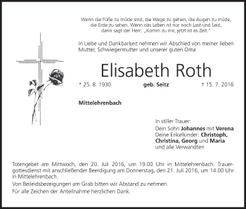 Anzeige von Elisabeth Roth von MGO