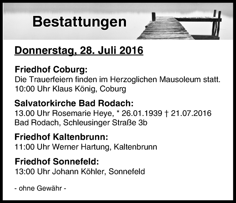  Traueranzeige für Bestattungen vom 28.07.2016 vom 28.07.2016 aus MGO