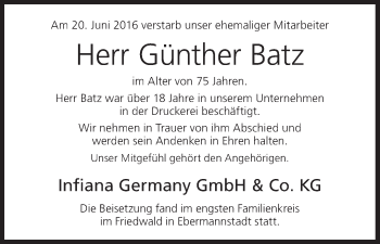 Anzeige von Günther Batz von MGO