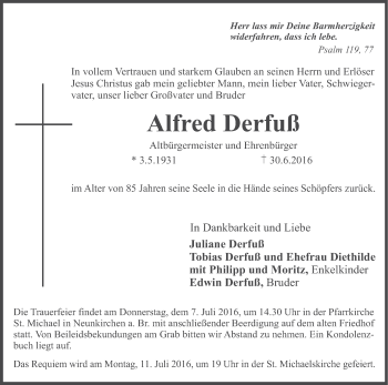 Anzeige von Alfred Derfuß von MGO