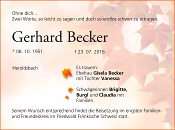 Anzeige von Gerhard Becker von MGO