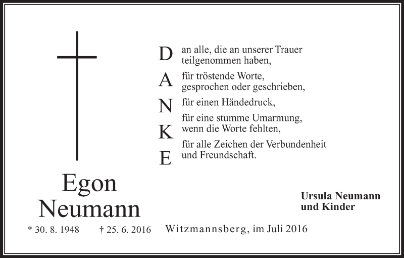  Traueranzeige für Egon Neumann vom 16.07.2016 aus MGO
