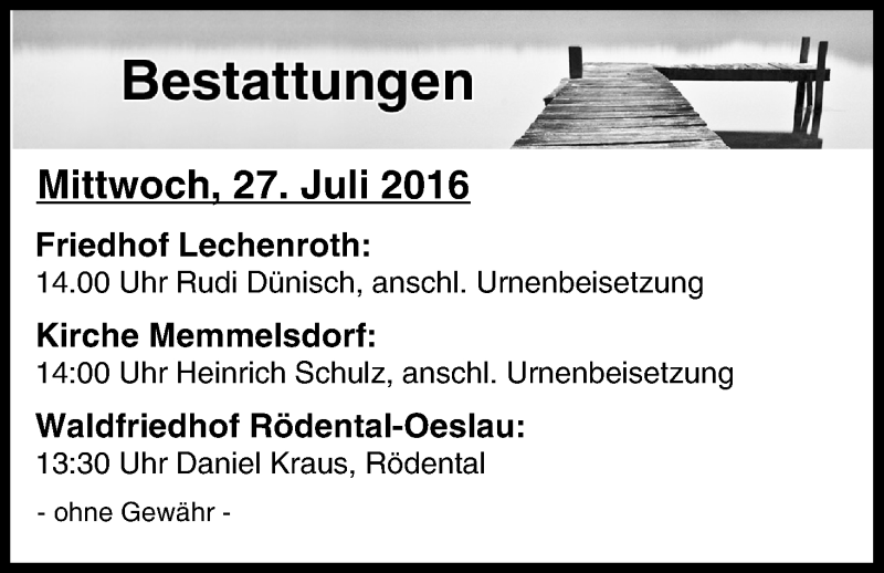  Traueranzeige für Bestattungen vom 27.07.2016 vom 27.07.2016 aus MGO