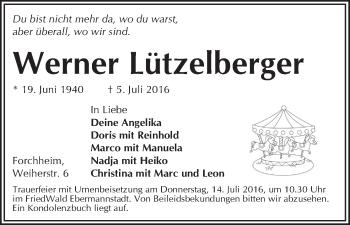 Anzeige von Werner Lützelberger von MGO