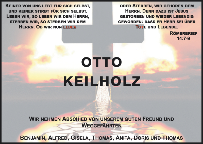  Traueranzeige für Otto Keilholz vom 06.07.2016 aus MGO