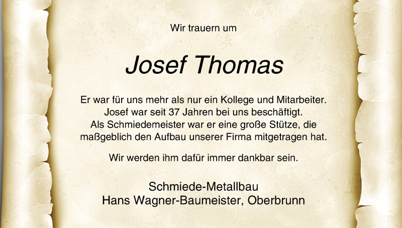  Traueranzeige für Josef Thomas vom 22.07.2016 aus MGO