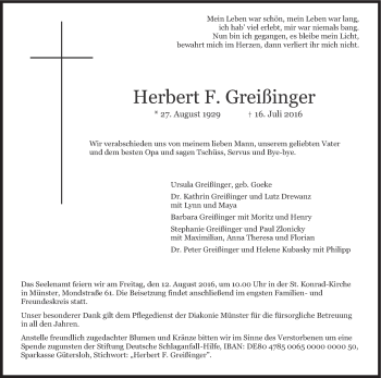 Anzeige von Herbert Greißinger von MGO