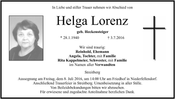 Anzeige von Helga Lorenz von MGO