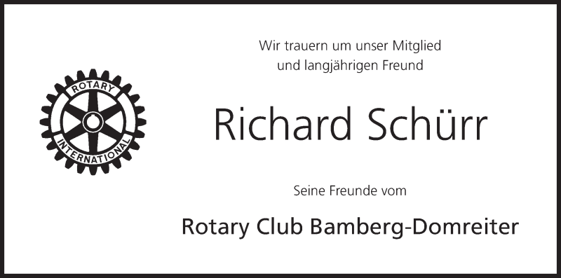  Traueranzeige für Richard Schiirr vom 20.07.2016 aus MGO