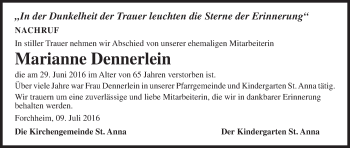 Anzeige von Marianne Dennerlein von MGO