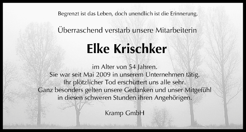  Traueranzeige für Elke Krischker vom 09.07.2016 aus MGO